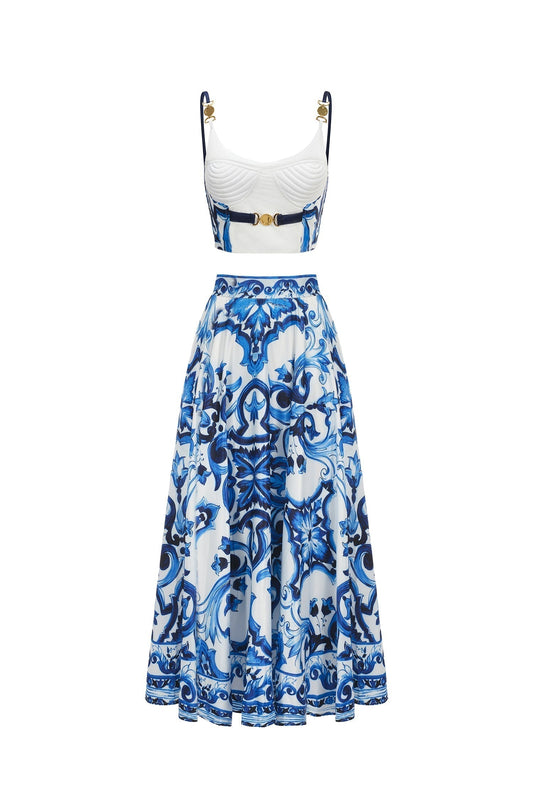 Kaona Halter Floral Printed Top And Skirt Two-Piece Set
